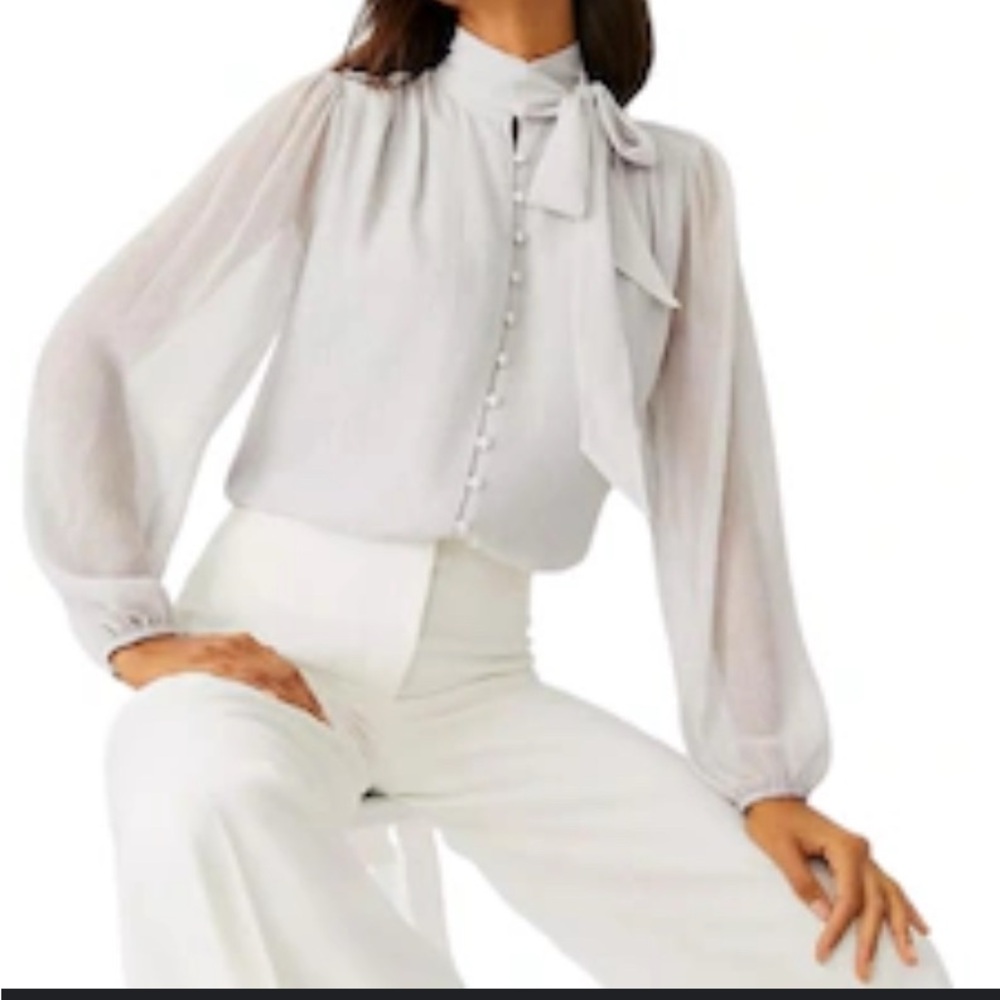 Ann Taylor Ivory Blouse with Tie Front